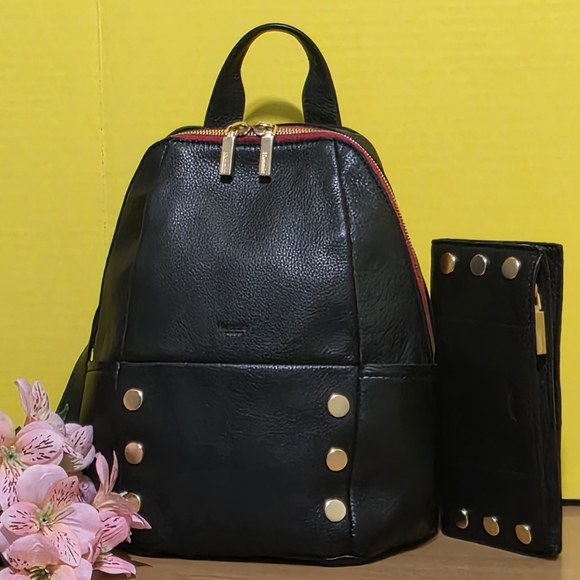 !!2PCS!! Hammitt Black and Gold Backpack with 110 North Wallet - Picture 3 of 12